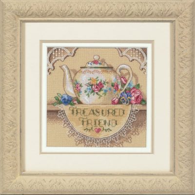 Gold Petite: Counted Cross Stitch: Treasured Friend Teapot