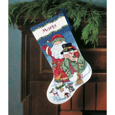 Counted Cross Stitch Kit: Stocking: Santa and Snowman
