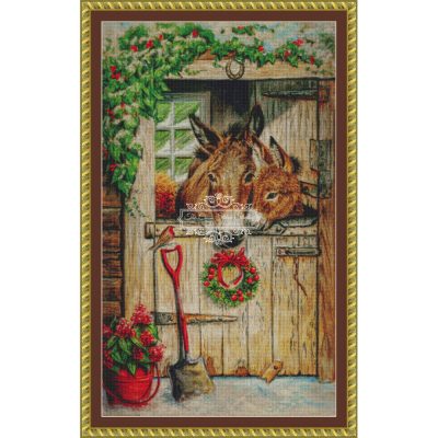 Christmas Donkeys in Barn (Janet Pidoux)
