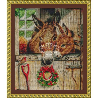 Christmas Donkeys in Barn (CROP) (Janet Pidoux)
