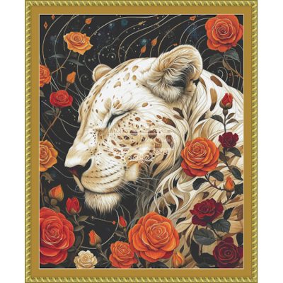 White Leopard Among the Roses (Momart (Simonetta Zambelli))