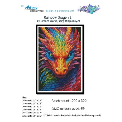 Rainbow Dragon 3 (Artecy) - 20 count EC ready-to-ship kit (PDF+Printed Chart included)
