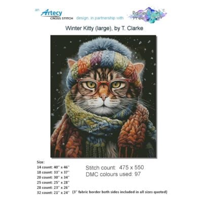 Winter Kitty (Large) (T Clarke/Artecy) - 25 count EC ready-to-ship kit (PDF+Printed Chart included)