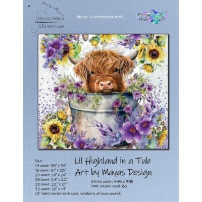 Lil Highland in a Tub (Mayas Design/Cross Stitch 4 Everyone) - 18 count EC ready-to-ship kit (PDF+Printed Chart included)