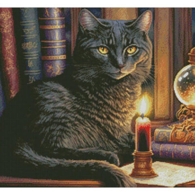 Cat on Bookshelf (T Clarke using Midjourney AI)