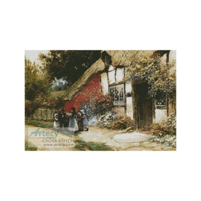 Children playing outside a cottage (Art Renewal Centre)