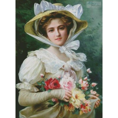 Elegant Lady with a Bouquet of Roses (Large) (Emile Vernon)