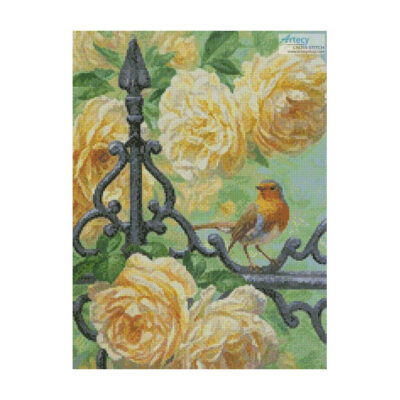 European Robin and Roses (Crop) (Beth Hoselton)
