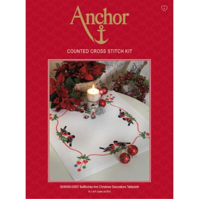 Counted Cross Stitch Kit: Tablecloth: Christmas Bullfinches - Image 2