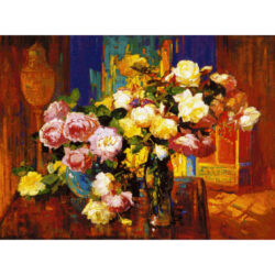Roses in a Tall Glass Vase - Franz  Bischoff