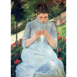 Young Woman Sewing in a Garden - Mary  Cassatt