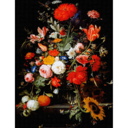 Opium Poppy, Sunflower and Other Flowers  in a Glass Vase - Abraham Mignon