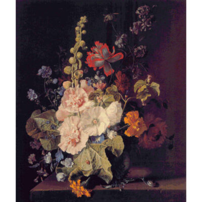 Hollyhocks and Other Flowers in a Vase -  Jan van Huysum
