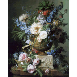 Flowers in an Alabaster Vase and in a  Basket, with a Bird's Nest - Gerard Van Spaendonck