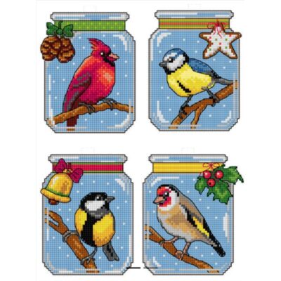 Orchidea counted cross stitch kit on plastic canvas:  Bird Jars
