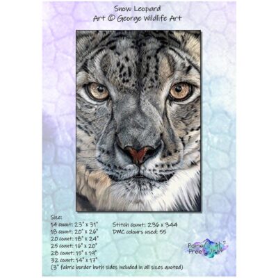 Snow Leopard (George Wildlife Art/PFC) - 25 count EC ready-to-ship kit (PDF+Printed Chart included)