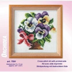Printed Cross Stitch Kit: Pansies (in a pot)