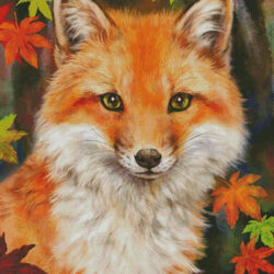 Fox with Autumn Leaves (Large) (Kayomi Harai)