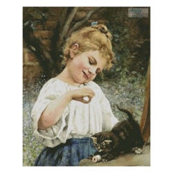 Girl Playing with a Kitten (Leo Malempre)