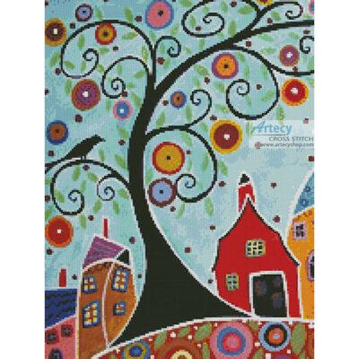 Houses, Barn, Birds and Swirl Tree (Crop) (Karla Gerard/ artlicensing)