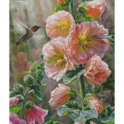 Ruby Throated Hummingbird & Hollyhocks (Crop) (Beth Hoselton)