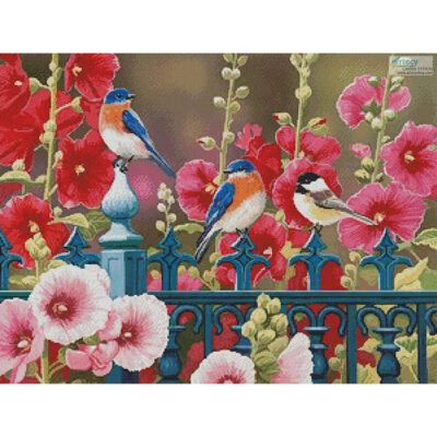 Iron Fence with Hollyhocks (William Vanderdasson /artlicensing)