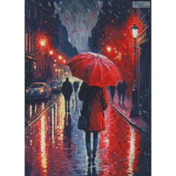 Mini Red Umbrella in the Rain (T Clarke using Midjourney AI)