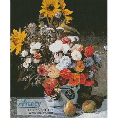 Mixed flowers in an earthen ware pot (the Art Renewal Centre)