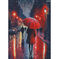 Red Umbrella in the Rain (T Clarke using Midjourney AI)