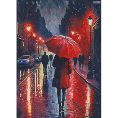 Red Umbrella in the Rain (Large) (T Clarke using Midjourney AI)