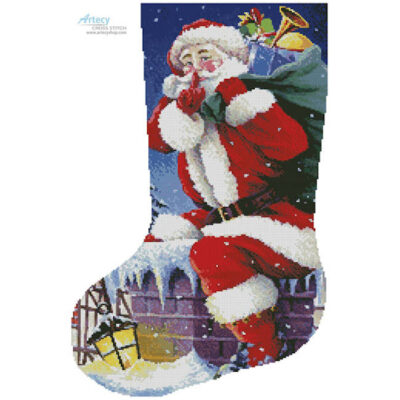 Santa's Here Stocking (Left) (Interlitho)