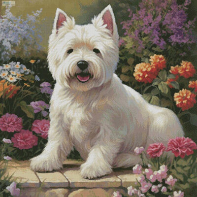 West Highland Terrier in a Garden (T Clarke using Midjourney AI)