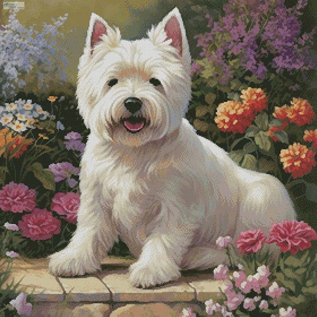 West Highland Terrier in a Garden (T Clarke using Midjourney AI)