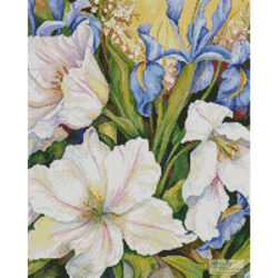 White Tulips and Blue Iris (Crop) (Joanne Porter/ Art Licensing)
