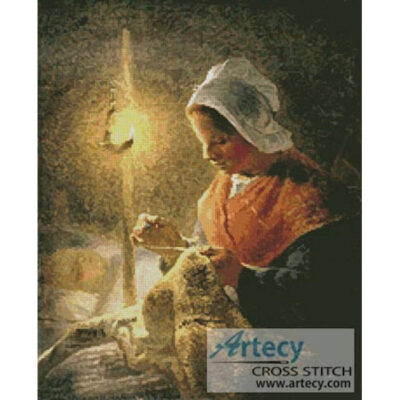 Woman sewing by lamplight (Jean Francois Millet)