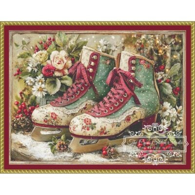 FloralChristmasSkates-600x455-v7.2-FRAMED Floral Christmas Skates - (Unique Art Factory)