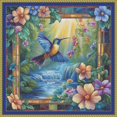 HummingbirdStainedGlass-600x600-v7.2-FRAMED Hummingbird Stained Glass - (Chinchilla Prints)