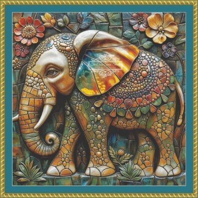 MosaicElephant-490x490-v7.2-FRAMED Mosaic Elephant - (Chinchilla Prints)