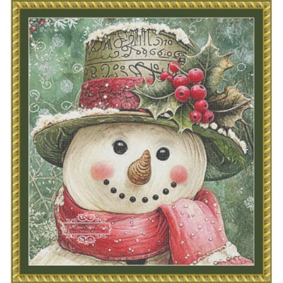 PinkAndGreenSnowman(CROP)-350x385-v7.2-FRAMED Pink and Green Snowman (crop) - (Unique Art Factory)