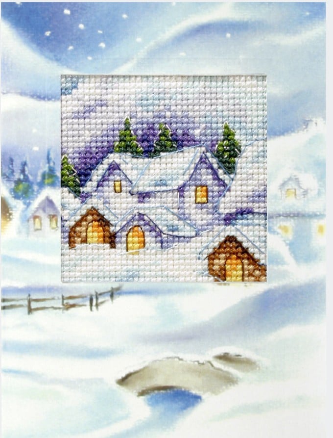 Cross Stitch Kit: Greetings Card: Christmas Village