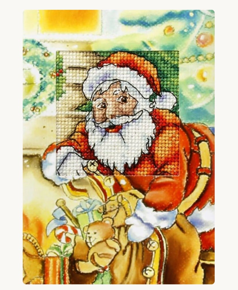 Cross Stitch Kit: Greetings Card: Santa Claus with Gifts
