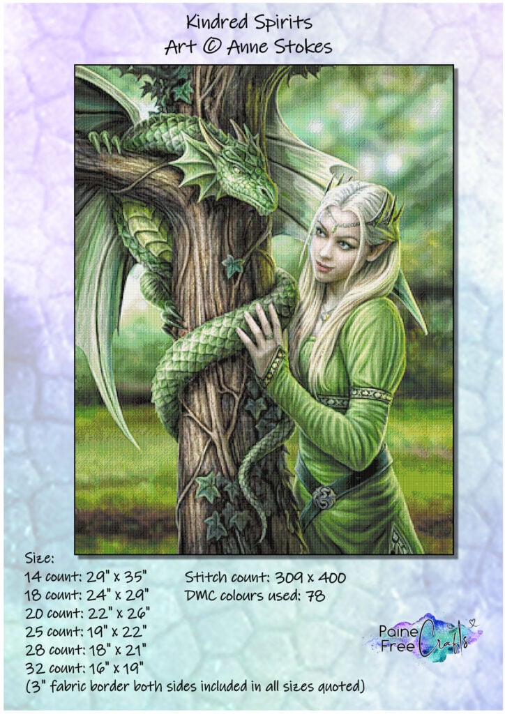 Kindred Spirits (Anne Stokes/PFC) - 25 count EC ready-to-ship kit (PDF chart included)